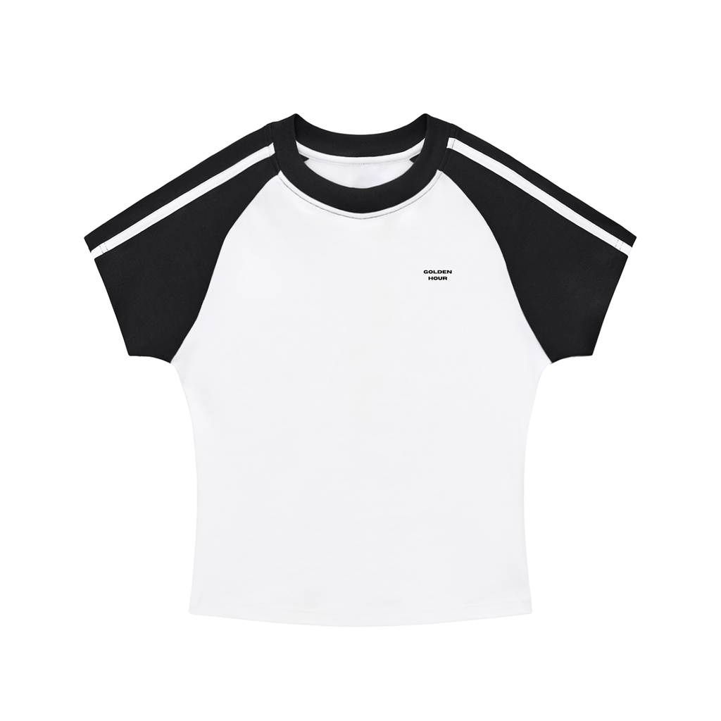 White Contrast Stripes Bodycon Raglan  Sleeve T-Shirt