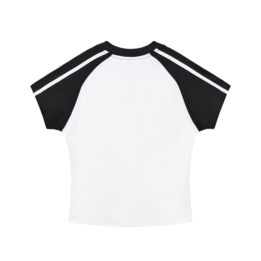 White Contrast Stripes Bodycon Raglan  Sleeve T-Shirt