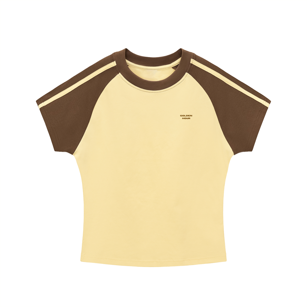 Yellow Contrast Stripes Bodycon Raglan  Sleeve T-Shirt