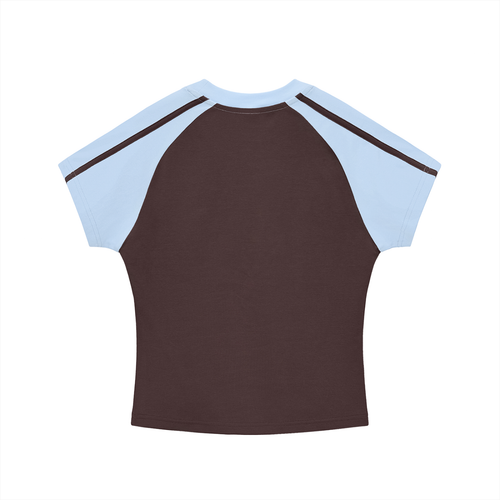 Brown Contrast Stripes Bodycon Raglan  Sleeve T-Shirt