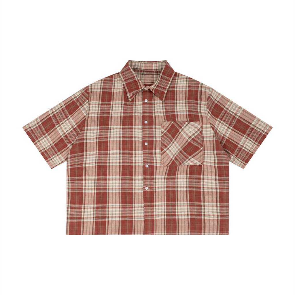 Plaid Sleeve Shirt ,Boxy Short Sleeve Shirt