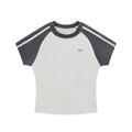 Grey Contrast Stripes Bodycon Raglan  Sleeve T-Shirt