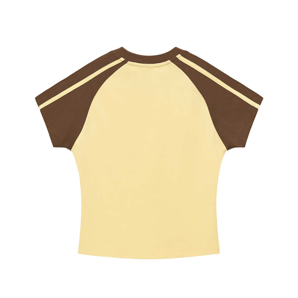 Yellow Contrast Stripes Bodycon Raglan  Sleeve T-Shirt