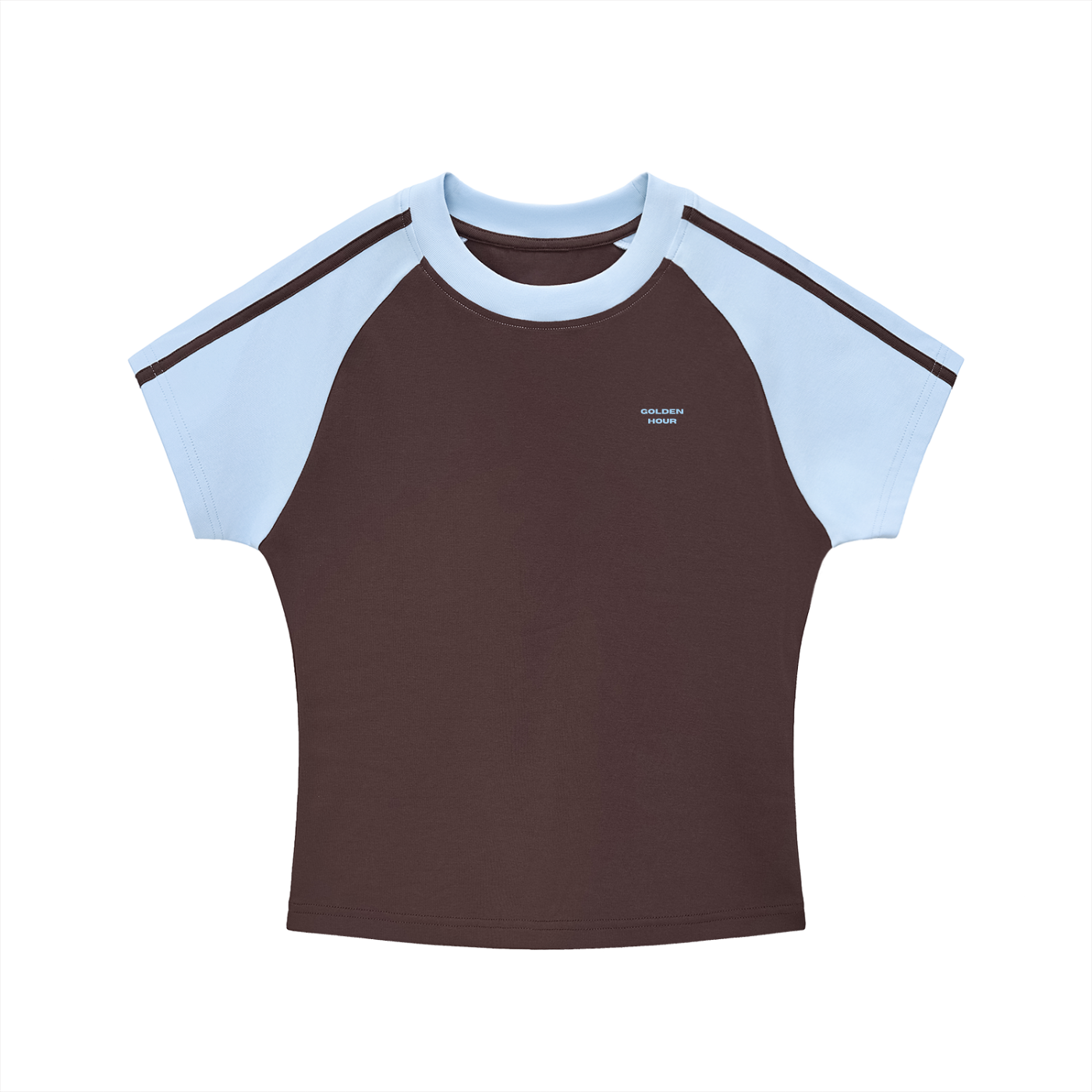 Brown Contrast Stripes Bodycon Raglan  Sleeve T-Shirt