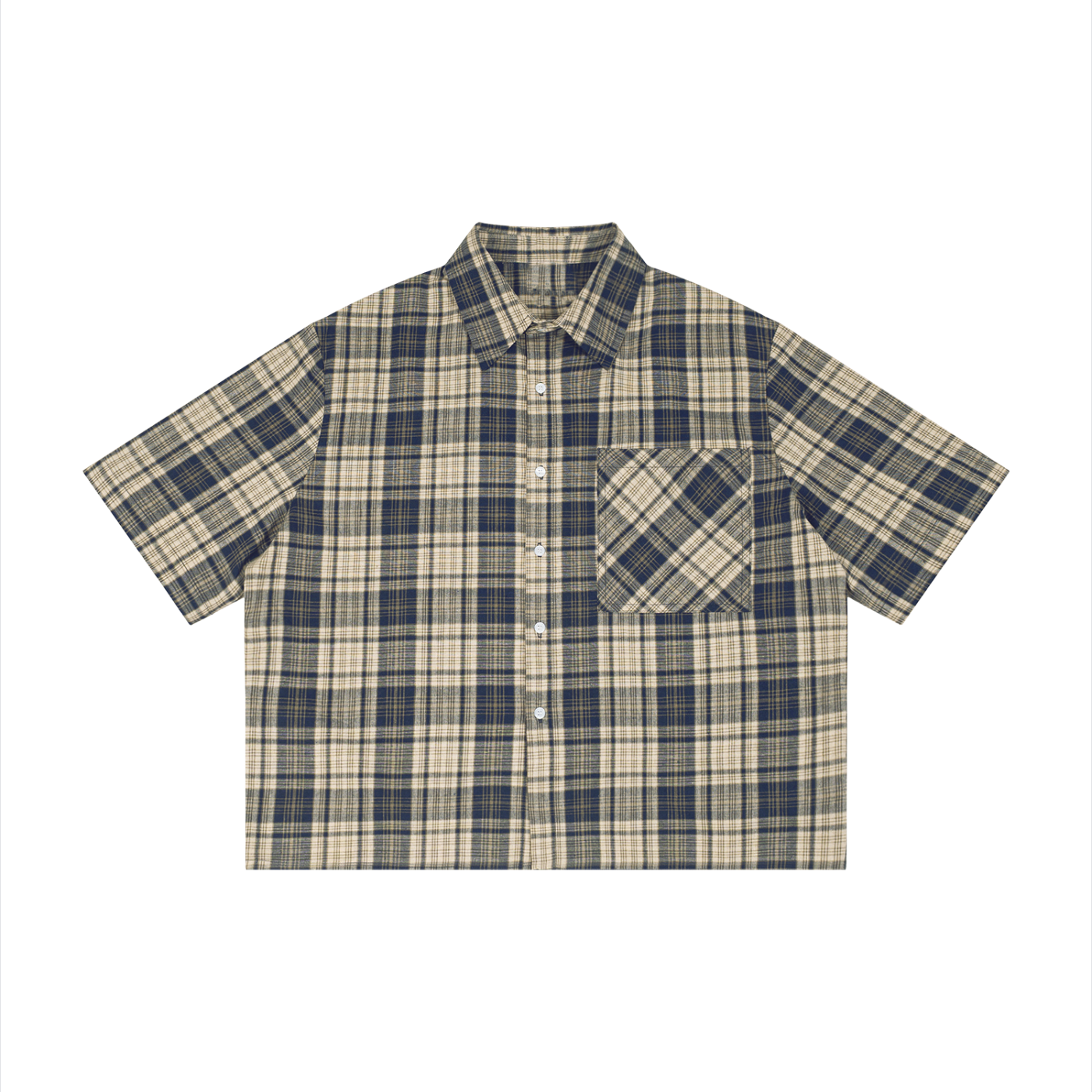 Plaid Sleeve Shirt ,Boxy Short Sleeve Shirt