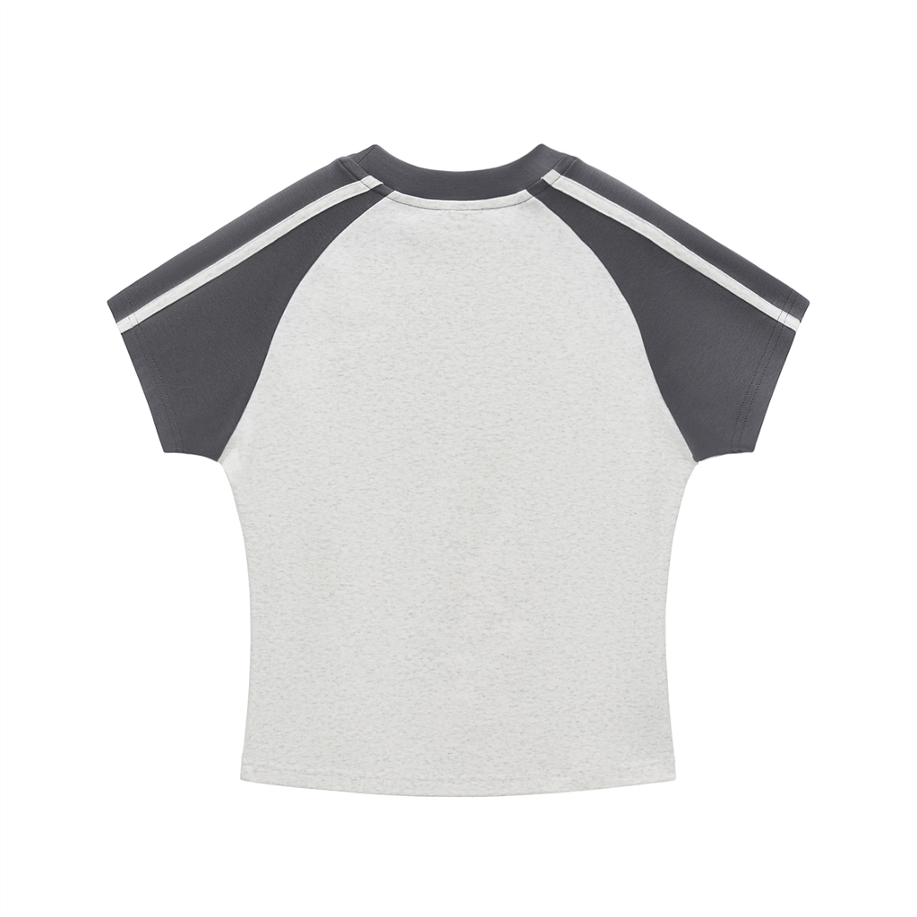 Grey Contrast Stripes Bodycon Raglan  Sleeve T-Shirt