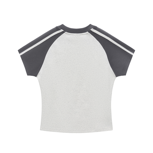 Grey Contrast Stripes Bodycon Raglan  Sleeve T-Shirt