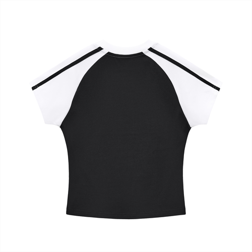 Black Contrast Stripes Bodycon Raglan  Sleeve T-Shirt