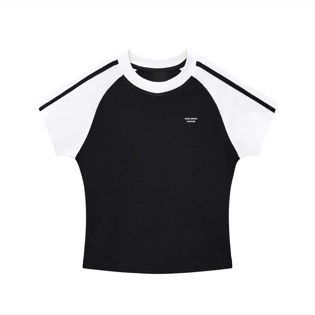 Black Contrast Stripes Bodycon Raglan  Sleeve T-Shirt