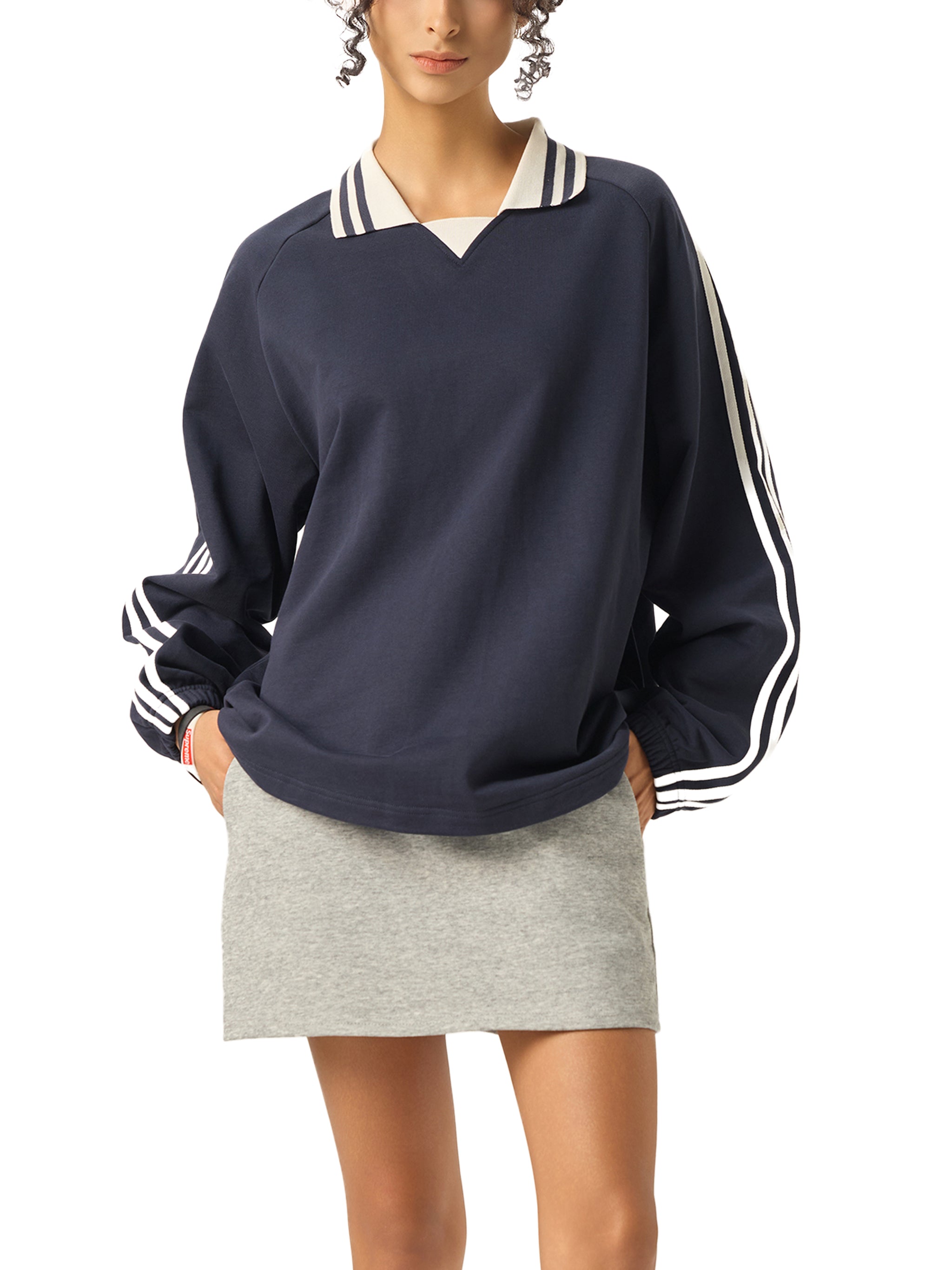 Unisex Collar striped sweatshi