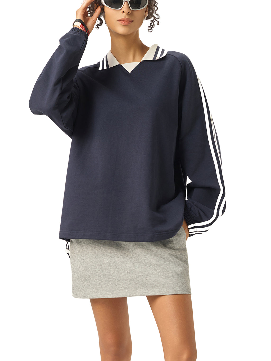 Unisex Collar striped sweatshi