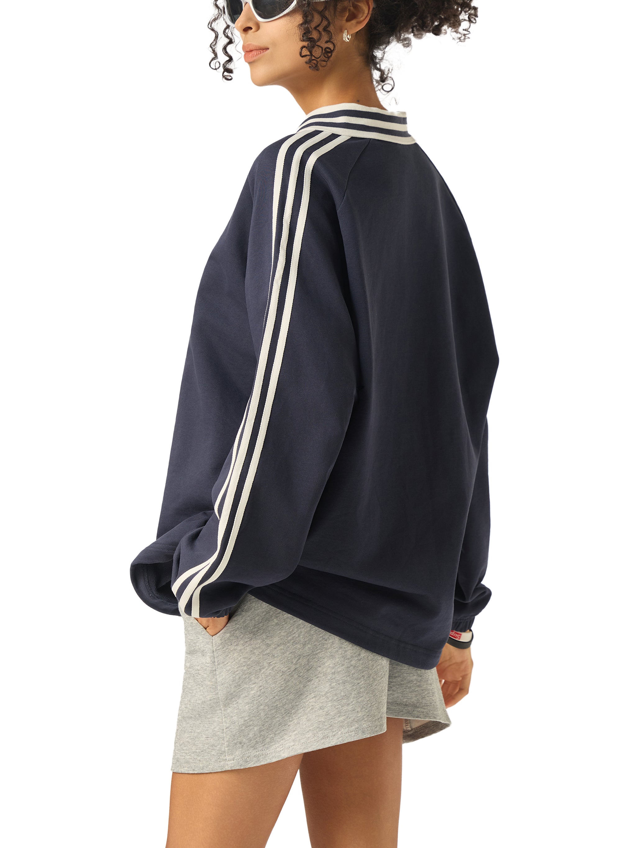 Unisex Collar striped sweatshi