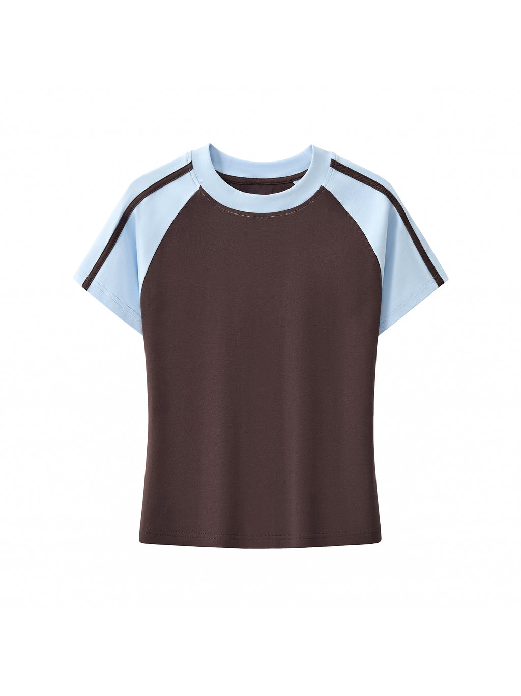 Brown Contrast Stripes Bodycon Raglan  Sleeve T-Shirt