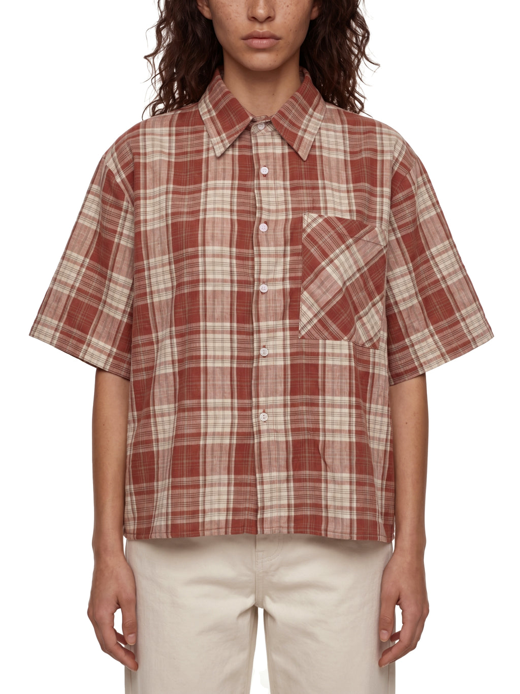 Plaid Sleeve Shirt ,Boxy Short Sleeve Shirt