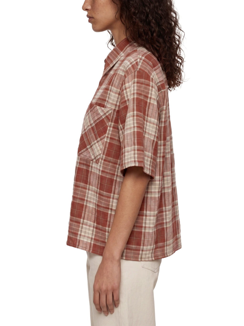 Plaid Sleeve Shirt ,Boxy Short Sleeve Shirt