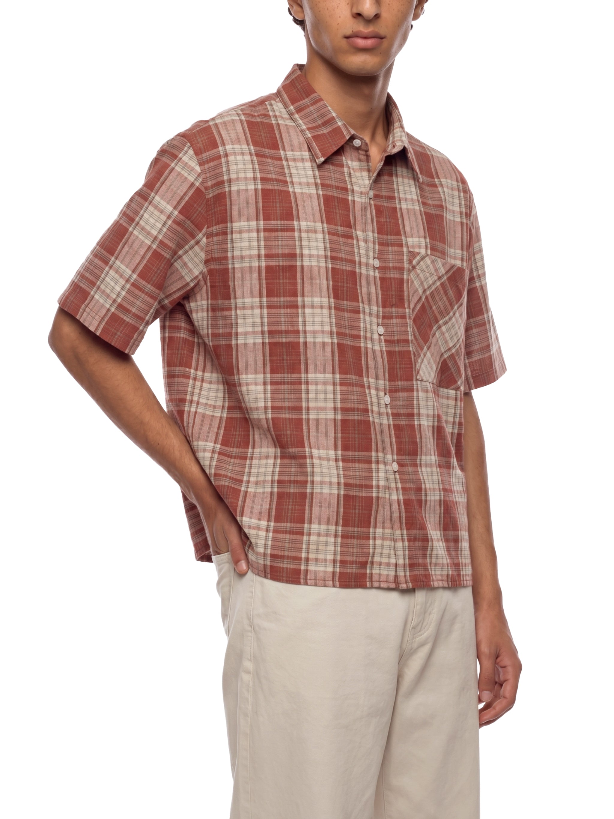 Plaid Sleeve Shirt ,Boxy Short Sleeve Shirt