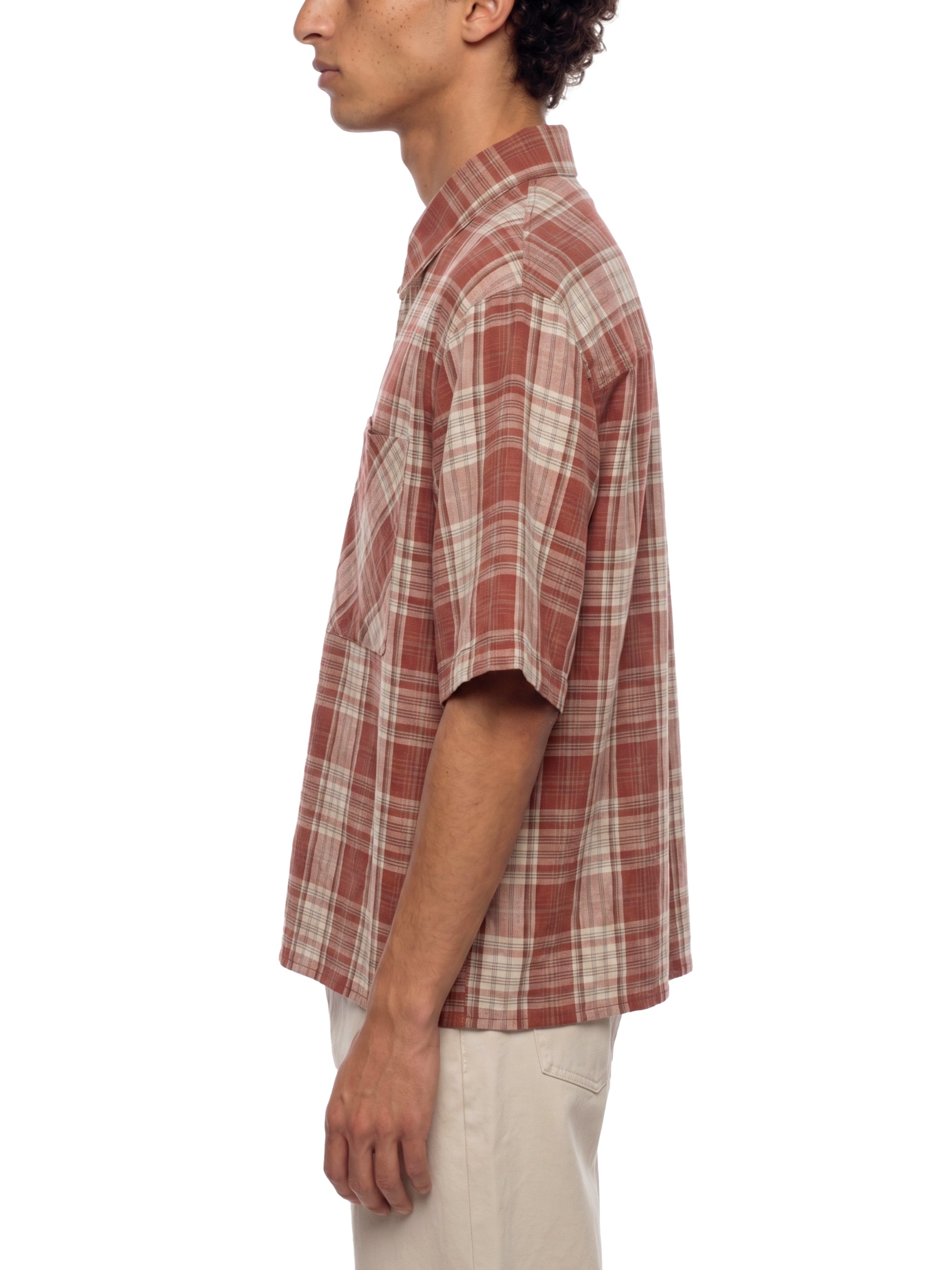 Plaid Sleeve Shirt ,Boxy Short Sleeve Shirt