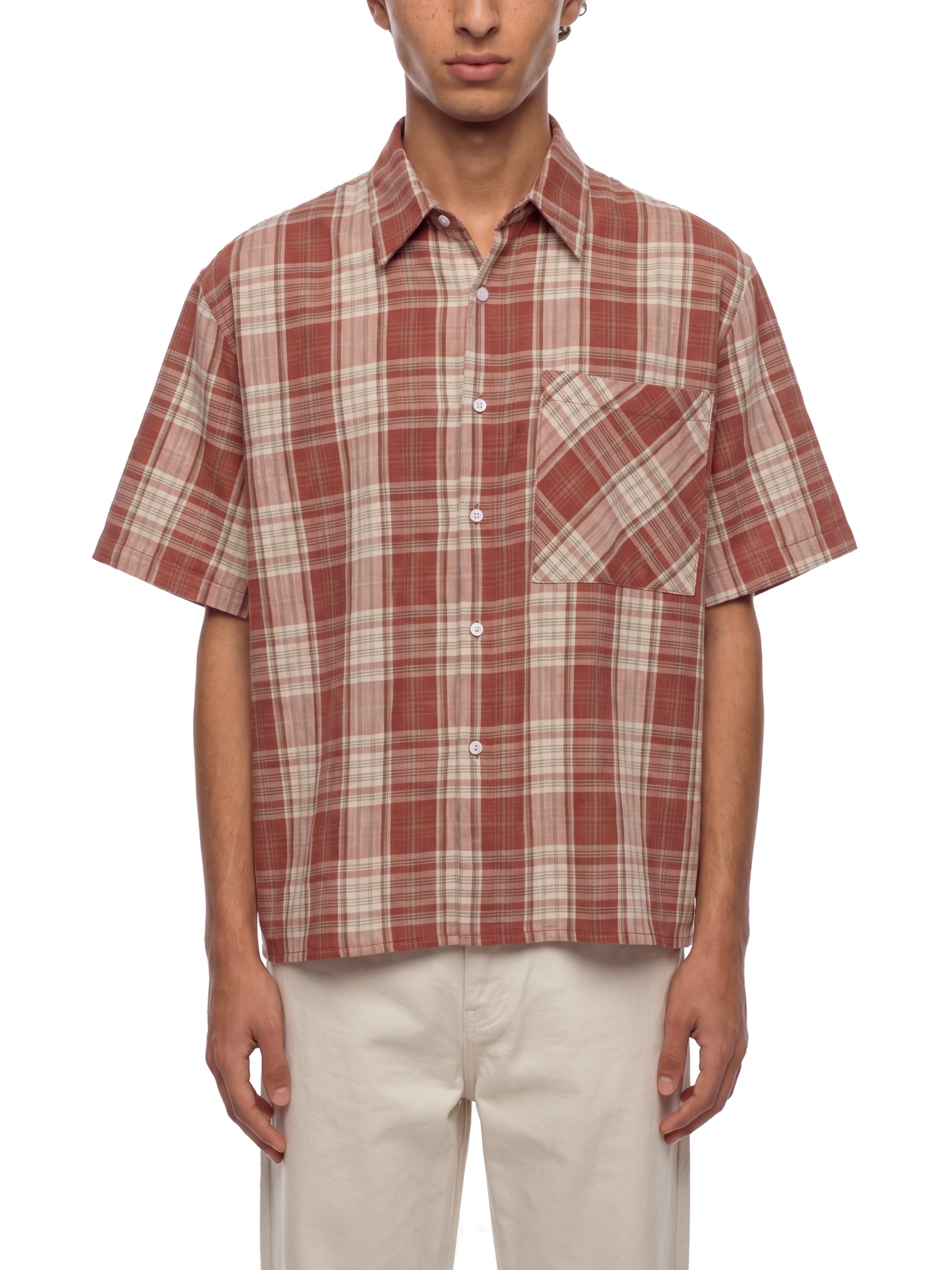 Plaid Sleeve Shirt ,Boxy Short Sleeve Shirt